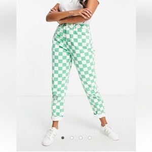 ASOS DESIGN Hourglass high rise 'slouchy' mom jeans in green plaid